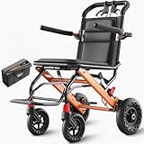VOCIC U41 Rollstuhl Faltbar Leicht,8,6KG Tragbarer Transportrollstühle klappbar mit 20CM groß Gelände Reifen,Schmaler Rollstuhl für Wohnung (FestOrange)