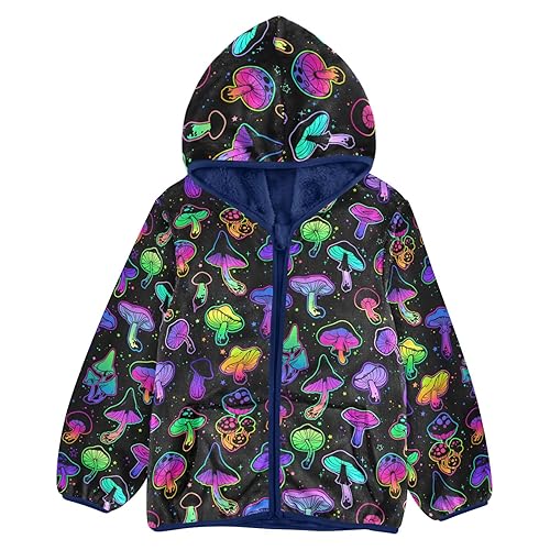 Bright Colorful Mushroom Boys Fleece Hoody Jacket Zip Up Coat Warm Fall Winter Plush Jacket Long Sleeve Outerwear