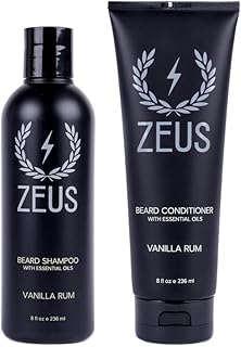 ZEUS Beard Wash Set for Men, Shampoo & Conditioner Duo with Green Tea & Essential Oils, Hydrates, Softens & Strengthens Beard Hair (Made in USA) Vanilla Rum