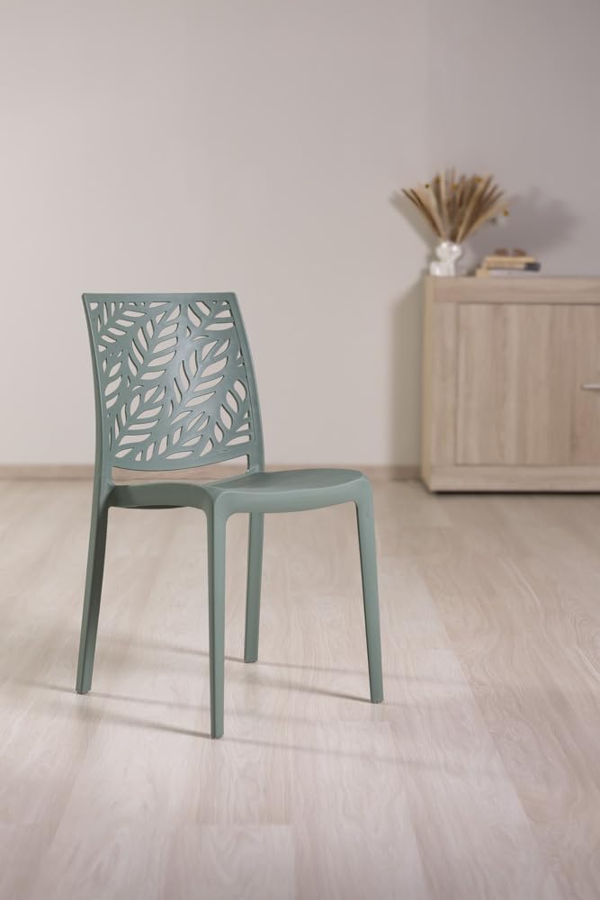 Sedie in polipropilene con fibra di vetro impilabili per interno, cucina o sala da pranzo, per esterno e giardino, sedie da bar e ristorante, di design - Dafne (4 Sedie, Verde Salvia)