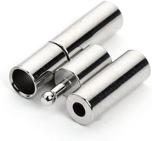 Strong Cylinder Bayonet Push Clasps Brass Cord Ends for 2mm Round Leather Cord Buckle Mating Connectors Rhodium Plated Pack of 20 - Image 2