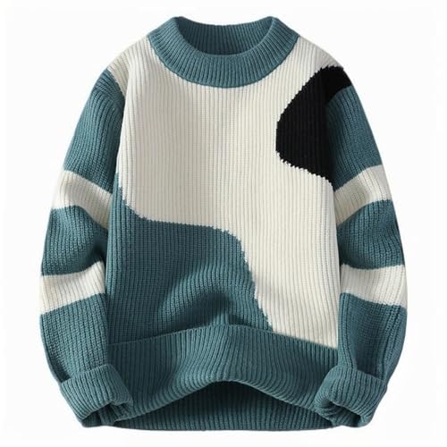 Mens Crew Neck Sweaters Long Sleeve Color Block Sweater Ribbed Pullover Sweater Casual Knit Pullover Warm Tops