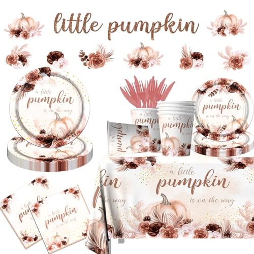 Little Pumpkin Baby Shower Decorations,142PCS Fall Baby Shower Tableware Decorations Include...