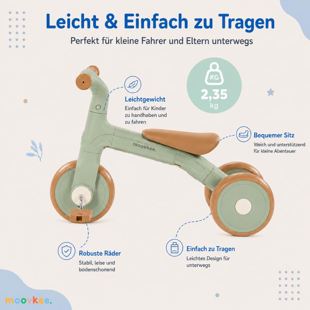 3-in-1 Laufrad ab 1 Jahr – Dreirad Todi Mint Fördert Gleichgewicht & Motorik - Kinder Laufrad Mit Pedalen, Höhenverstellbarer Sattel, Ultraleicht