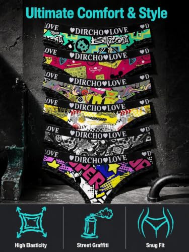 Dircho Women's 6pcs Jacquard Waistband Y2K Graffiti Print Lace Trims Thongs - image 5