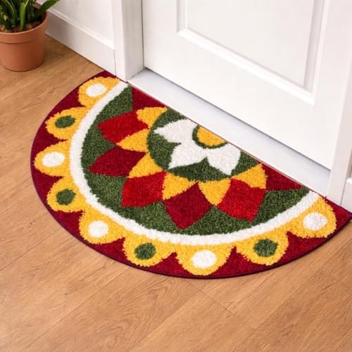 Image of Roseate Kolam (40x80cm) Super Soft Microfiber 1800 GSM Decorative Mat Anti-Skid Door Mats for Home /Bathroom Mat /Bedroom /Kitchen /Floor Mat (Maroon)