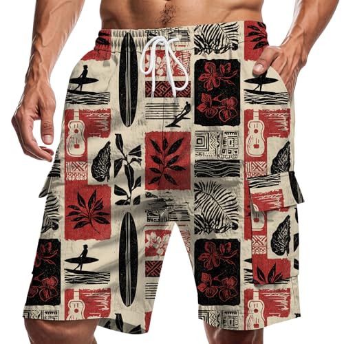 Men’s Graffiti Camo Print Cargo Shorts Elastic Drawstring Waist with