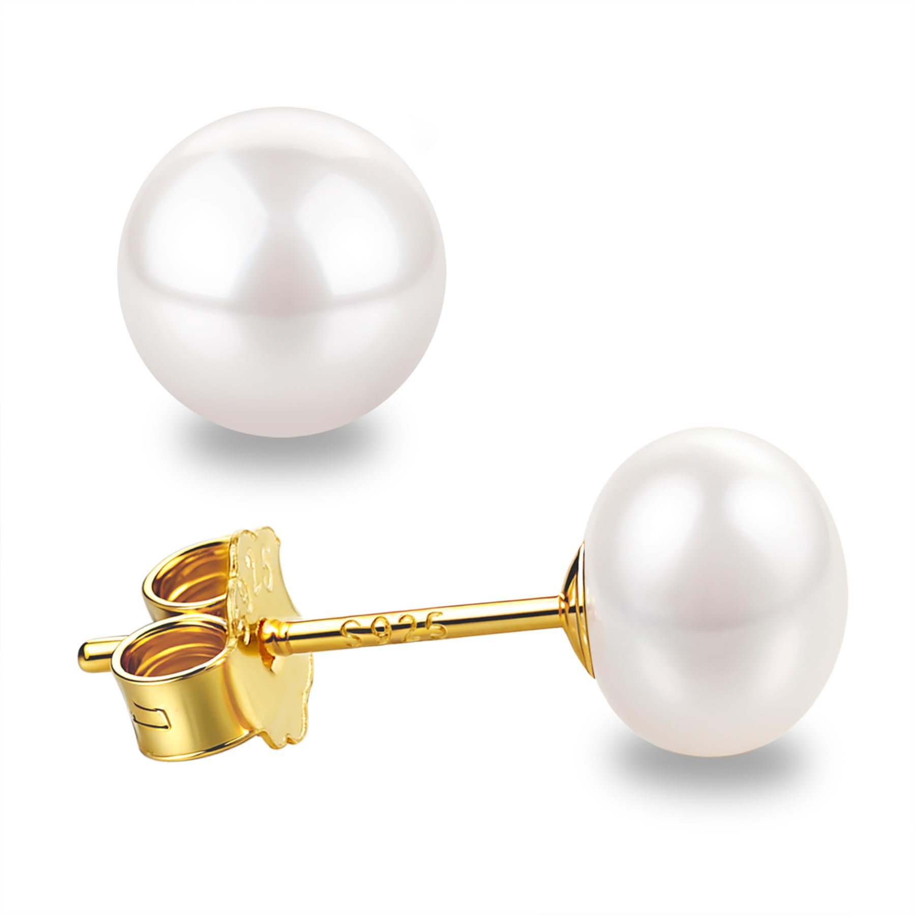 Süßwasserperlen Ohrringe Echt 925 Silber Perlenohrringe Stecker Weiß 5MM 6MM 7MM 8MM 10MM Süßwasser-Zuchtperlen Ohrringe Ohrstecker