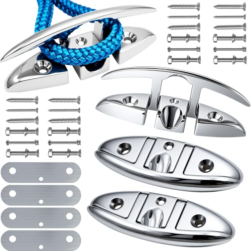 316 Stainless Steel Boat Folding Cleat 8.5 inch with Back Plate, Flip up Dock Cleat for Deck and Boat, Boat Tie Down Cleats Dock Cleats Rope Cleat Pop Up Cleat Boat Cleats with Fasteners (4 Pack)