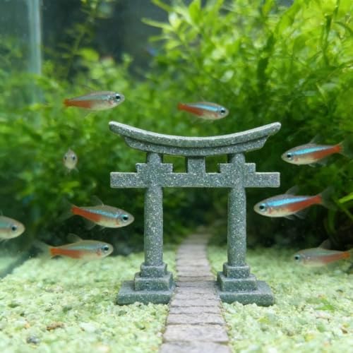 Image of livelyfish Aquarium Asian Decorations Japanese Shinto Torii Gate Fish Tank Ornament Miniature Shrine Japan Style Sandstone Underwater Landscape Decoration, L