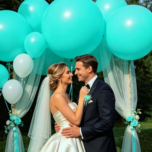 Image of 100pcs Teal Balloons 12 Inch Turquoise Aqua Blue Dark Teal Balloon | Teal Latex balloons Wedding Graduation Engagements, Bridal Shower, Mermaid Birthday Party Decorations