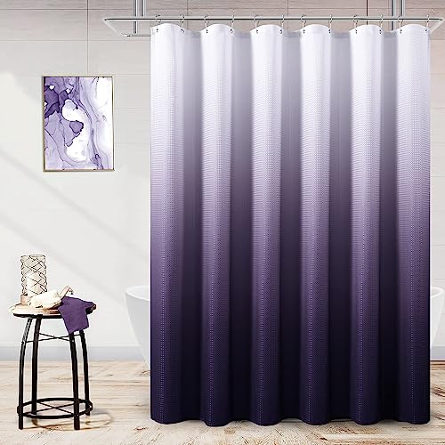 Naturoom Purple Shower Curtains Royal Purple Fabric Curtains Liner with 12 Hooks Waffle Weave Shower Drapes Ombre Dark Purple and White Cloth Bath Curtain Set Luxury Bath Curtain 72x72 Purple
