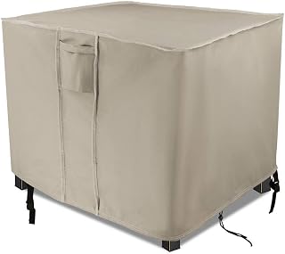 TheElves Square Fire Pit Table Cover, 28x28x25 Inch Waterproof 600D Heavy Duty Patio Gas Firepit Table Cover, Beige