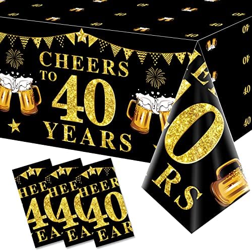 Turypaty 3 Pack Black Gold 40th Birthday Tablecloth Decorations f...
