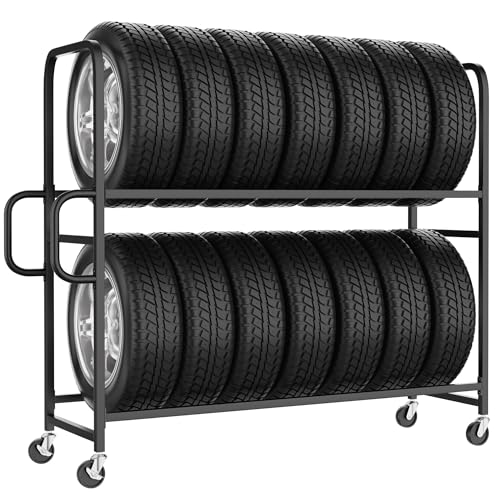 GIOTORENT Tire Storage Rack with Wheels and Shelves