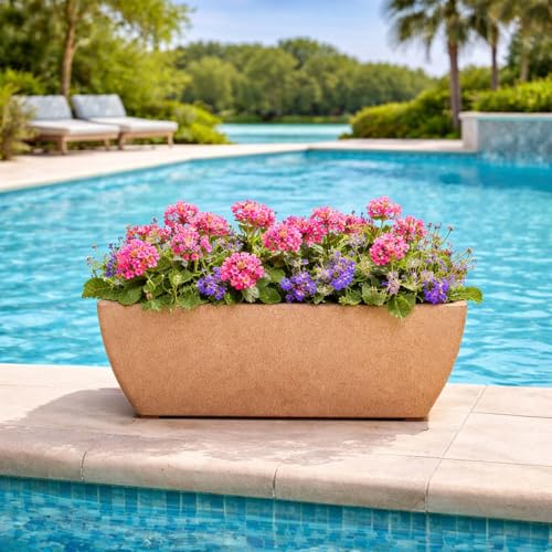 Image of Go Hooked Recta Curve 24 Inch Rectangle Planter Pot | Big Size Polymer Gamla for Plants | Heavy-Duty UV Resistant Outdoor & Indoor Flower Pot for Balcony, Terrace & Garden (Brown)