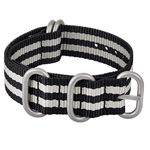 Ritche 20mm Military Ballistic Nylon Strap Black and Gray Stripes Nylon Watch Strap Compatible with Timex Expedition Weekender Seiko Nylon Watch Bands for Men Women