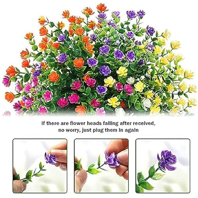 6 Bundles Artificial Fall Flowers for Outdoors,UV Resistant Fake Plastic Plants Artificial Shrubs Fall Flowers Decor of Vase and Outside Window Box, Ferns Plants for Planter-Yellow