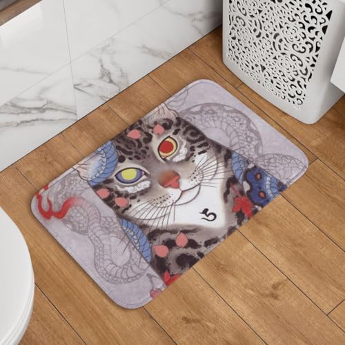 玄関マット 和風 浮世絵 猫柄 ドアマット 室内 屋外 バスマット おしゃれ 泥落とし 洗える 滑り止め 足拭きマット 浴室 台所 寝室 業務用 四季通用 60cm×40cm