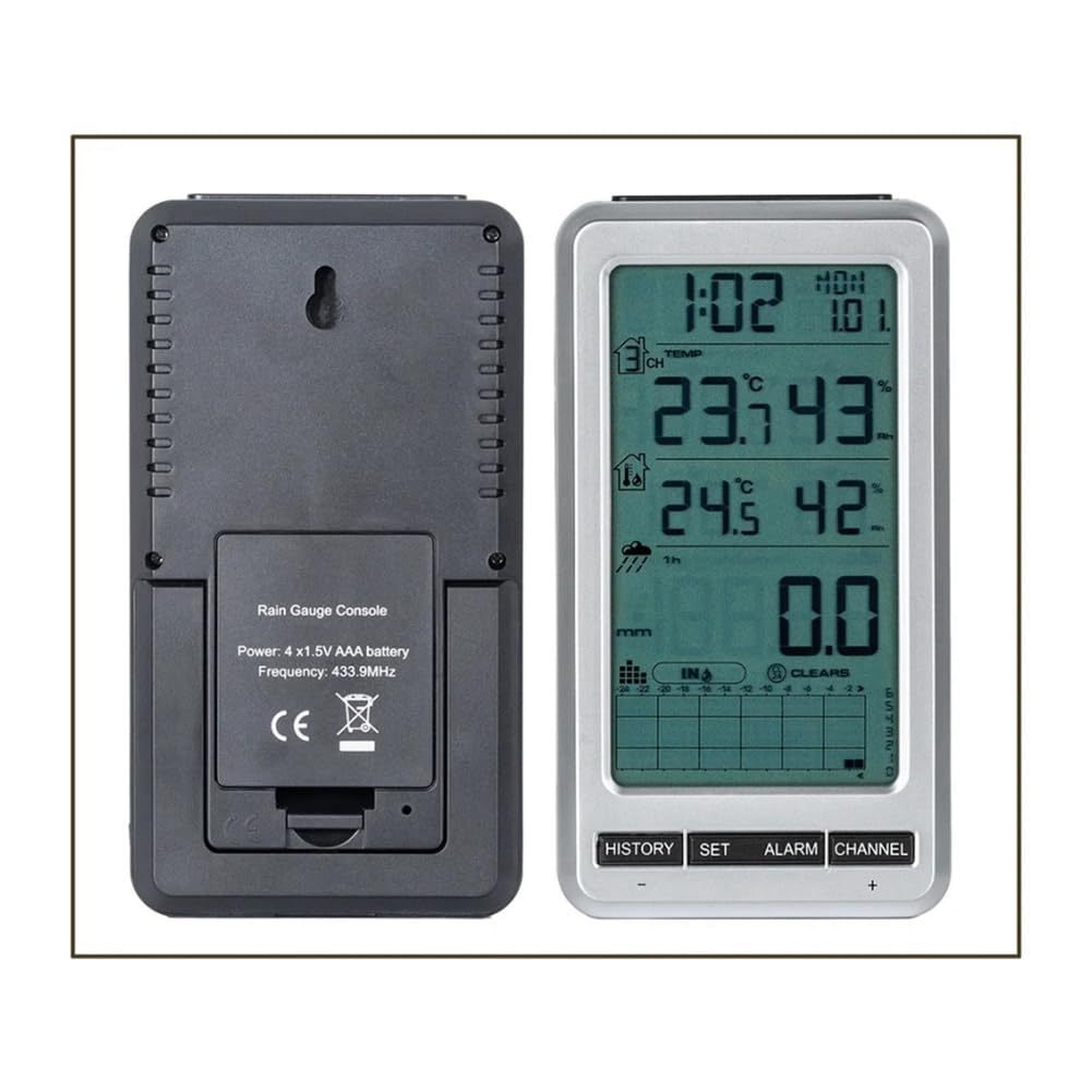 Kabelloser Digitaler Regenmesser mit Selbstentleerendem Kollektor, Wetterstation, Niederschlagsverlaufswarnungen, EU-Stecker, Langlebig, Einfache Installation