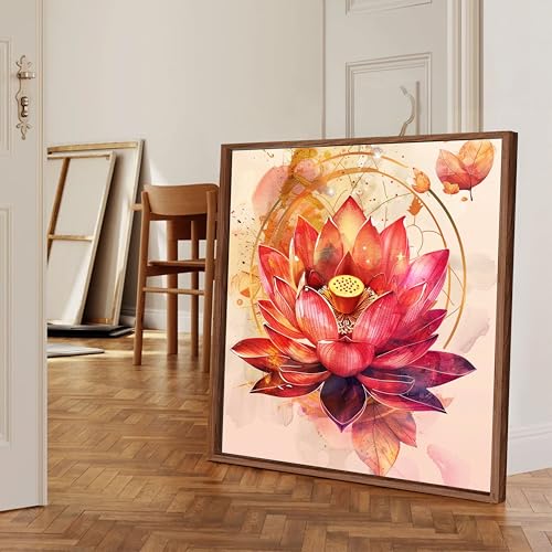 Image of PAINTINGMANTRA Modern Vastu Lotus Flower Framed Canvas Wall Art Painting for Living Room | Abstract Floral Painting with Frame perfect item for Home decor, Bedroom & office Size : 23x23 Inch
