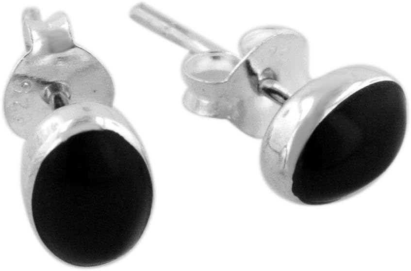 Sterling Silver 5x7mm Oval Stud Earrings with Simulated Black Onyx