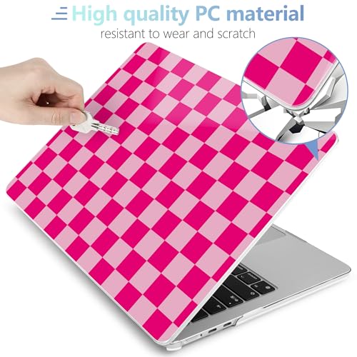 Image of MEEgoodo Case for M5 /M4 /M3 /M2 MacBook Air 13 inch 2026 2025 2024 2022, Fit Model A3449 /A3240 /A3113 /A2681, Case Compatible with MacBook Air 13.6-inch, Rose&Light Pink Checkerboard