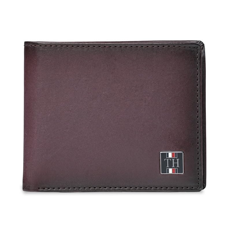 Image of Tommy Hilfiger Men's Leather Global Coin Wallet Gistel - Wine | Slim Bifold with 4 Card Slots, 2 Bill CompartMen'sts & 6-Month Warranty | Stylish Purse for Men's
