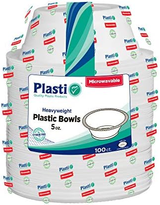 [100 Count] Plasti Plus Disposable Plastic White 5 oz Heavy Weight Dessert Bowls, Great For Weddings, Home, Office, School, Party, Picnics, Take-out, Fast Food, Outdoor, Events, Or Every Day Use,