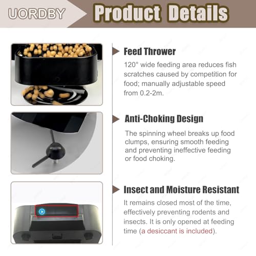 Alimentador de Peces Solar Wi-Fi, dispensador automático del Estanque 20L con el Control Remoto, porción Ajustable, IP65 Resistente a la Intemperie, admite Koi y Tanque, Negro
