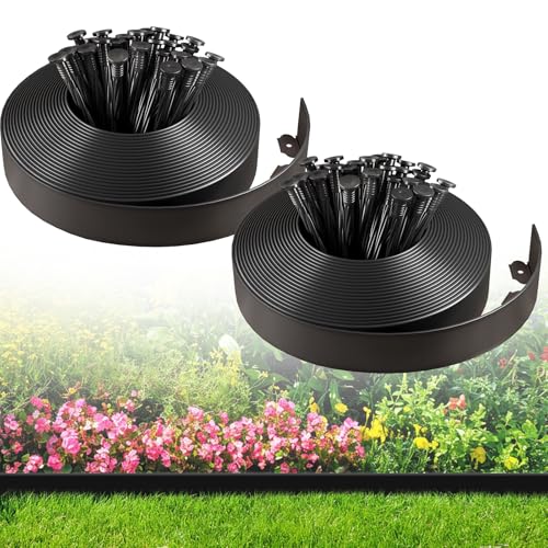 Garden Edging Border, 110FT 2-Inch Flexible Landscape Edging with 106 Stakes, Tool-Free Plastic Lawn Border for Yard, Flower Bed Edging Borders & Landscaping