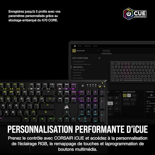Corsair K70 Core RGB Clavier Mécanique de Jeu avec Repose Paume Touches Linéaires Pré lubrifiées MLX Amortissement du Son - vue 6