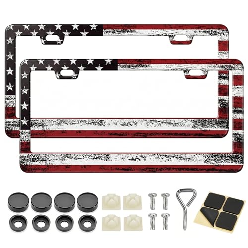 Image of American Flag License Plate Frame 2 Pack Patriotic Plate Holder