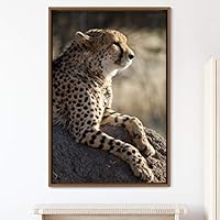Framed Canvas Wall Art Cheetah Animals Cheetah Dramatic Living Room Multicolor Photography - 16x24 inches