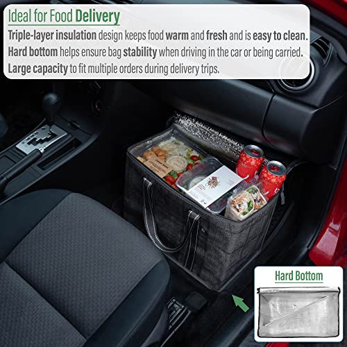 Veno 2 Pack Large Insulated Reusable Grocery Bag W/Cardboard Bottom, Food Delivery, Heavy Duty, Collapsible (Blk Windowpane) #TOP1