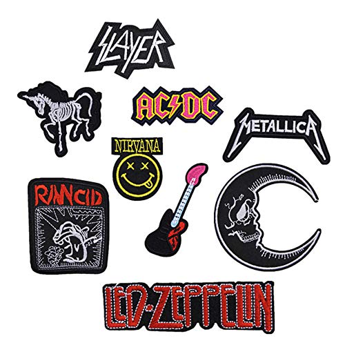 9-Pack AC DC ACDC Patch,Heavy Metal Rock Moon Embroidered Patch Iron On Sew On Appliques Rock Band Badge Sign(by Addones)