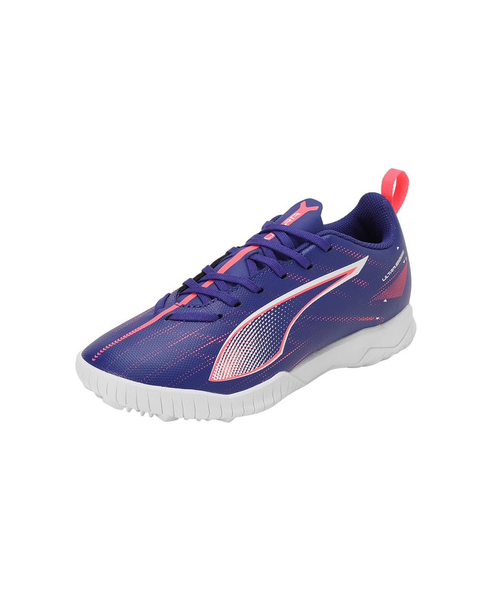 PUMA Unisex Youth Ultra 5 Play TT JR Soccer Shoe, Lapis Lazuli-PUMA White-Sunset Glow, 4 UK
