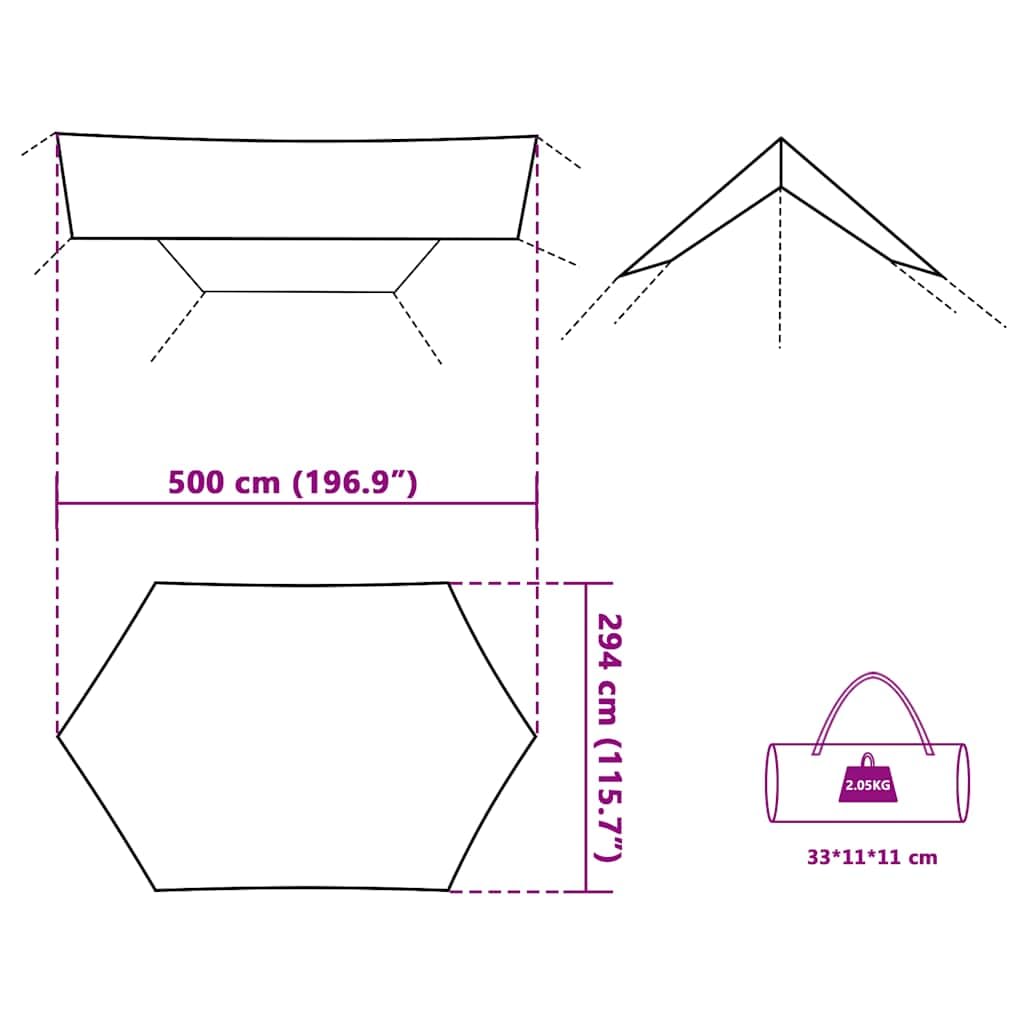 Tarp Grau und Orange 400x, wasserdichtes 210D Oxford-Gewebe mit PU-Beschichtung, Winddicht, leicht und multifunktional, ideal für Camping, Trekking, Outdoor, Schutz und Übernachtung
