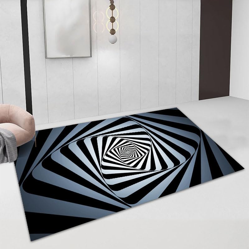 Tapis illusion 3D noir et blanc ZORZA tapis de sol rectangulaire abstrait pour salon 40x60cm