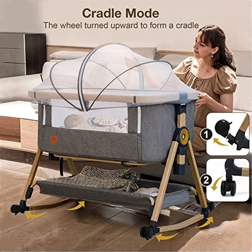 Maydolly Baby Bedside Sleeper, Baby Bassinets Baby Crib With Storage Basket And Wheels, Adjustable Height Portable Baby Bed For Infants #TOP3