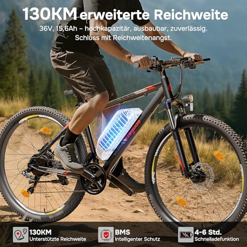Eleglide Mopride 2 e-bicikl, 27,5/29 inčni e-bicikl za muškarce i žene s hidrauličnom disk kočnicom, 36V 18Ah baterija, domet do 150 km, off-road e-mountain bike, električni bicikl s 21 brzinom