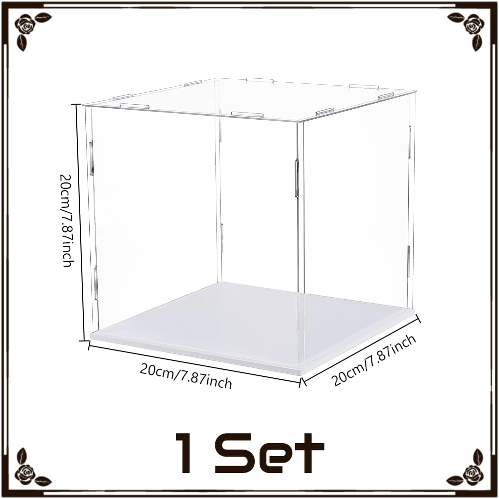 AHANDMAKER Display Case Clear Cube Baseball Holder Hat Display Case with White Base Acrylic Transparent Showcase for Action Figures Baseball 7.87x7.87x7.87 Inch - Image 2