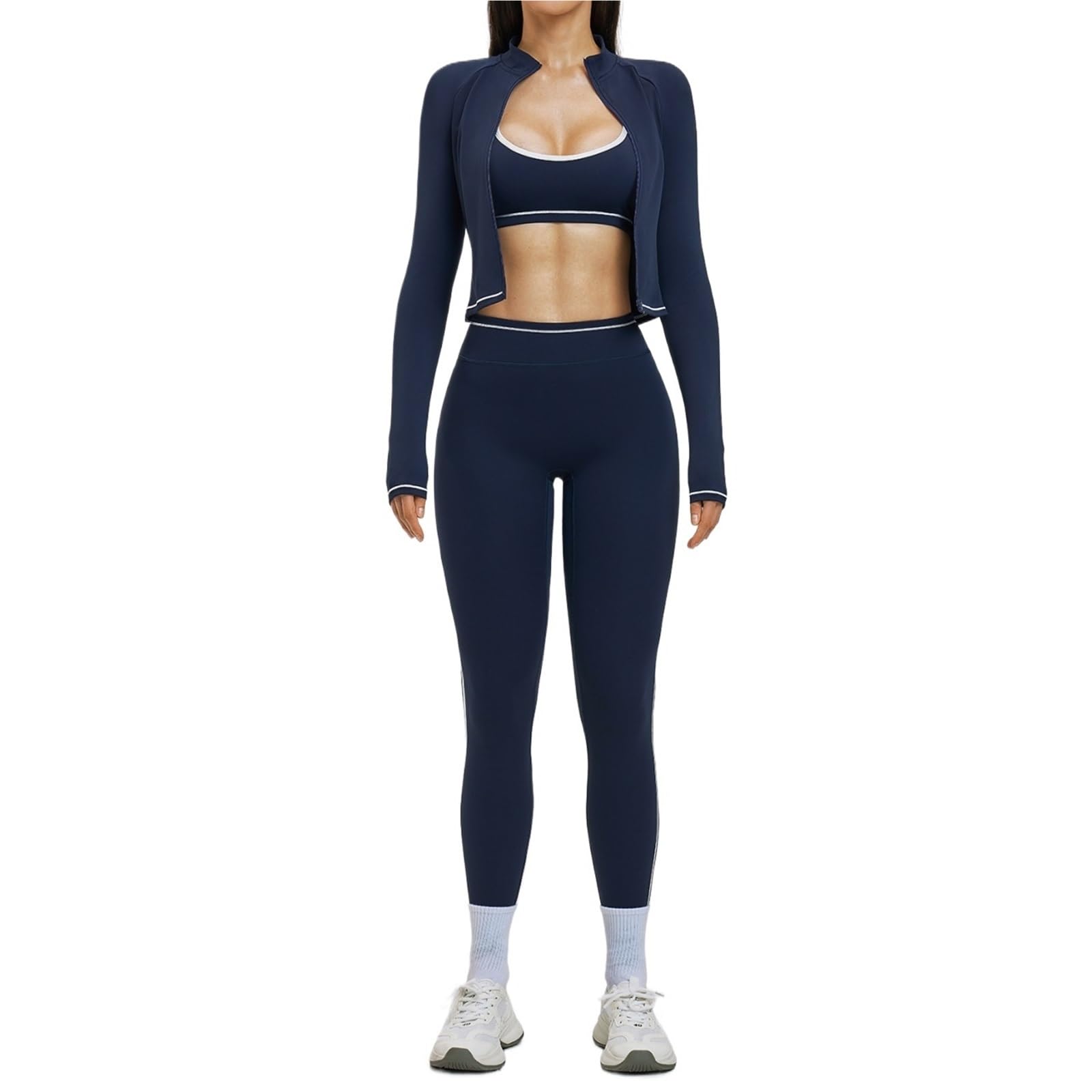 Completo yoga Set da yoga 3 pezzi abbigliamento sportivo donna tuta palestra legging reggiseno fitness crop top tute sportive a maniche lunghe per lo sport