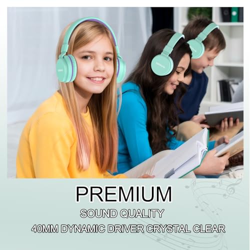 Image of Kids Bluetooth Headphones,Lightweight Kids Headphones Wireless,85 /94dB Safe Volume,40H Playtime,Fast Charging,Bluetooth 5.3,Over Ear,Toddler Headphone Built-in Mic for School /Tablet /Travel (Green)
