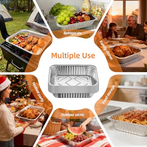 DORARA 20 Pack 9x13 Aluminum Foil Pans with Lids - Disposable Baking Pans, Food Containers, Oven Safe Steam Table Trays for Cooking, Meal Prep, Catering, Party, Storage & Transport - Silver, 2.5" Deep — view 6