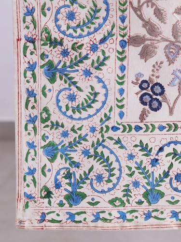 Image of Ravaiyaa - Attitude is everything Cotton Hand Block Printed Table Runner Bed Runner Table Decor (Grey & White Floral)