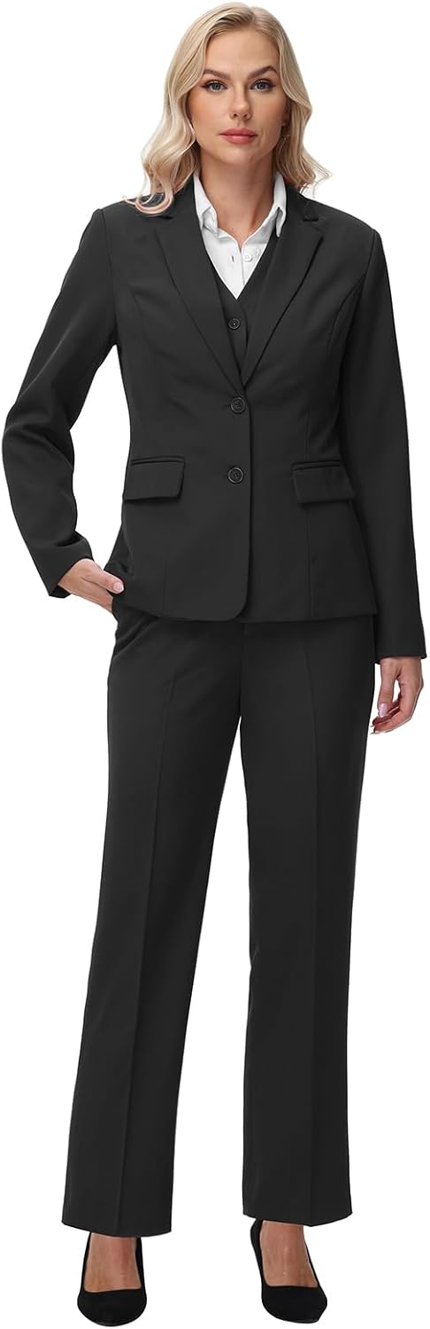 Lamgool Women 3 Piece Suit Single Breasted Blazer Formal Business Pantsuit Office Lady Tuxedo Set - Image 2
