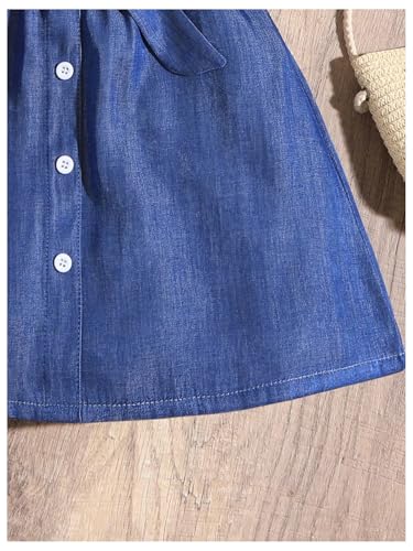 WDIRARA Toddler Girl's Button Down Ruffle Cap Sleeve Dress Crew Neck Belted A Line Dress4