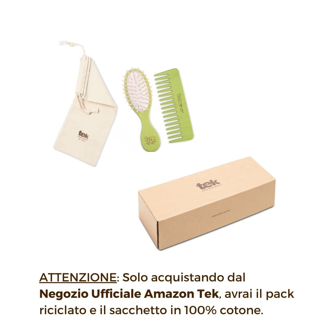 TEK - Geldbeutel-Kit: Kleine ovale Bürste und kleiner Kamm Rado Lime mit Baumwolltasche, handgefertigt in Italien