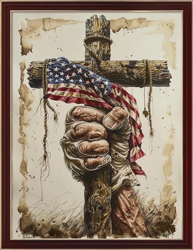 Image of Leczany Cross Stitch Patterns Stamped Kit for Beginners | Embroidery Supplies DIY Craft Kit Needlepoint for Adults Starter | 11CT, 3 Strands | Holding the Cross in Hand 15.8x20.9 inches